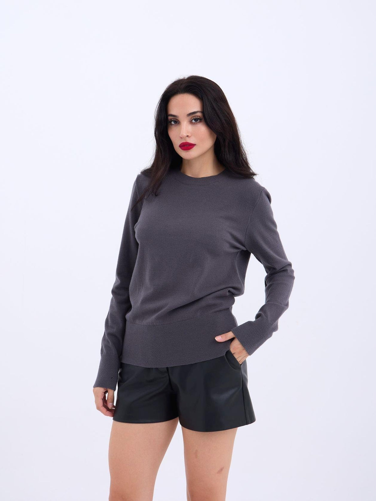 4217 STRICKWAREN BASIC PULLOVER-ANTHRAZIT