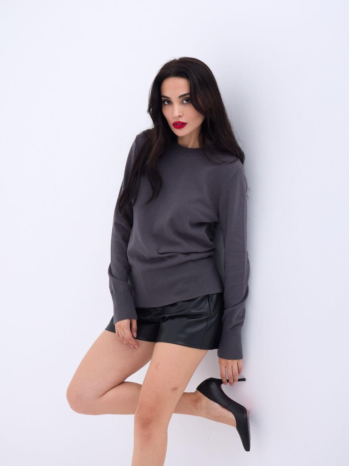 4217 STRICKWAREN BASIC PULLOVER-ANTHRAZIT