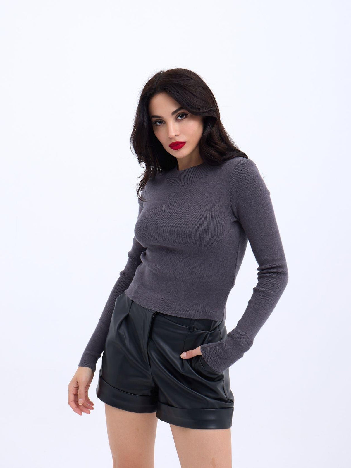 42201 STRICKWAREN BASIC-PULLOVER-ANTHRAZIT