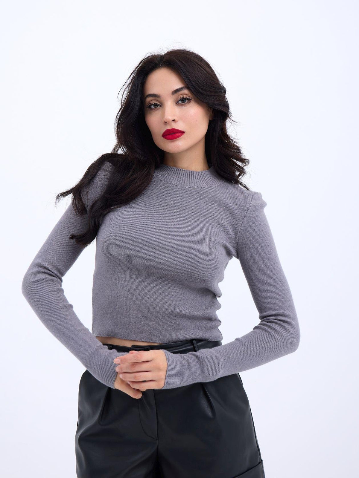 42201 STRICKWAREN BASIC PULLOVER-GRAU
