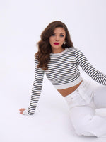 42211 STRICKWAREN GESTREIFTES CROP-ECRU-SCHWARZ