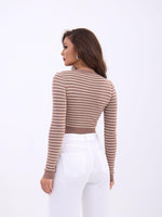 42211 STRICKWAREN GESTREIFTES CROP-NERZ-CREME