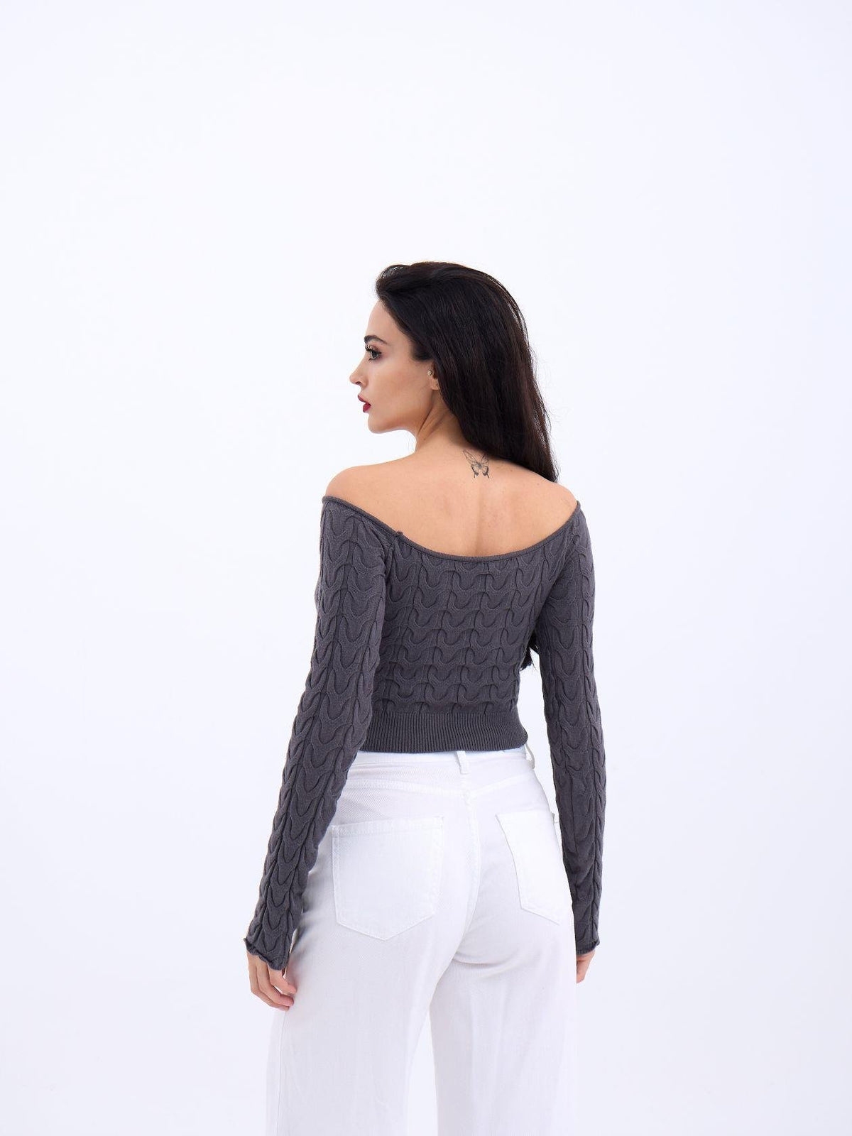 42241 STRICKWAREN BATAT NECK CROP-ANTHRAZIT