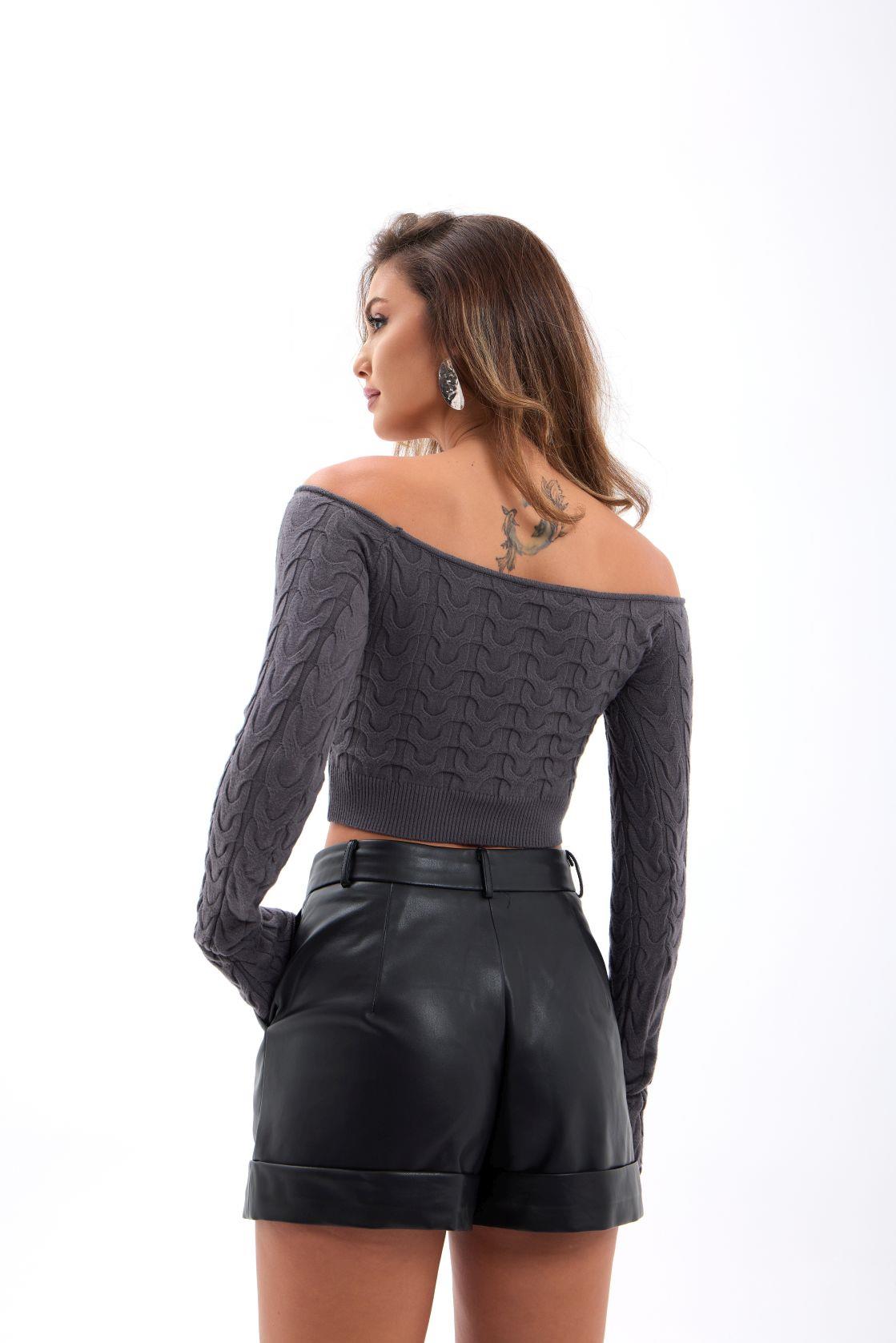 42241 STRICKWAREN BATAT NECK CROP-ANTHRAZIT