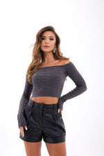 42241 STRICKWAREN BATAT NECK CROP-ANTHRAZIT