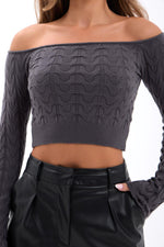 42241 STRICKWAREN BATAT NECK CROP-ANTHRAZIT