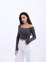 42241 STRICKWAREN BATAT NECK CROP-ANTHRAZIT