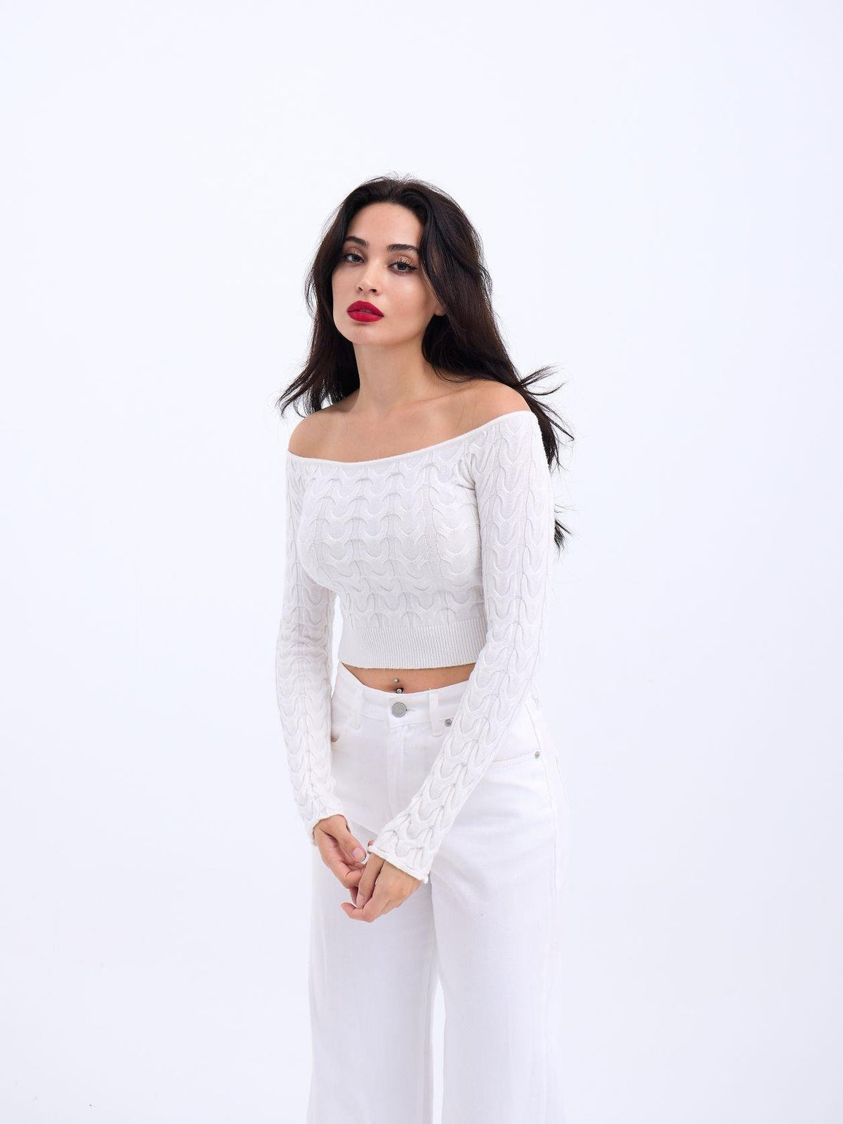 42241 STRICKWAREN FLEDERMAUS-KRAGEN-CROP-ECRU