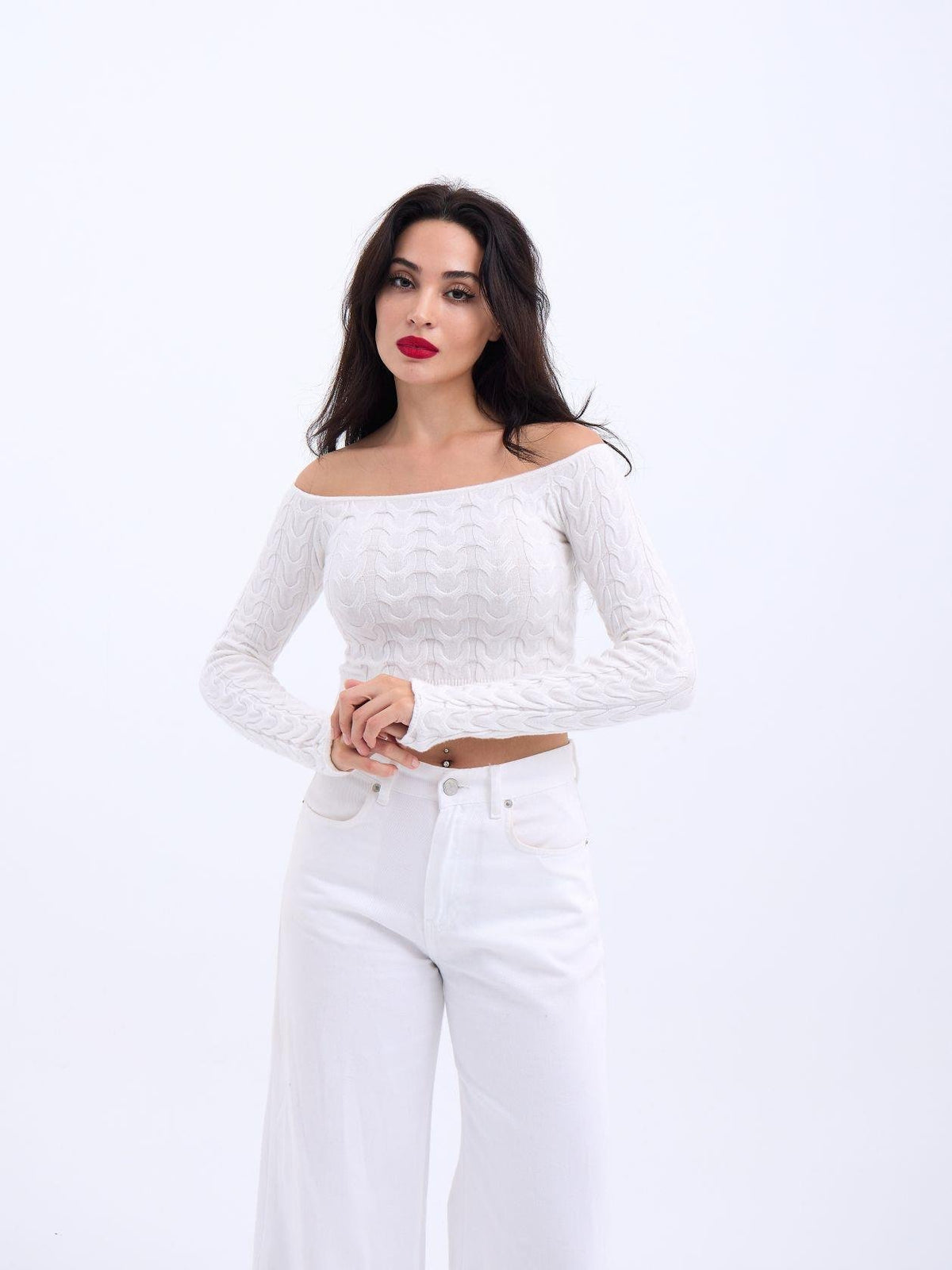 42241 STRICKWAREN FLEDERMAUS-KRAGEN-CROP-ECRU