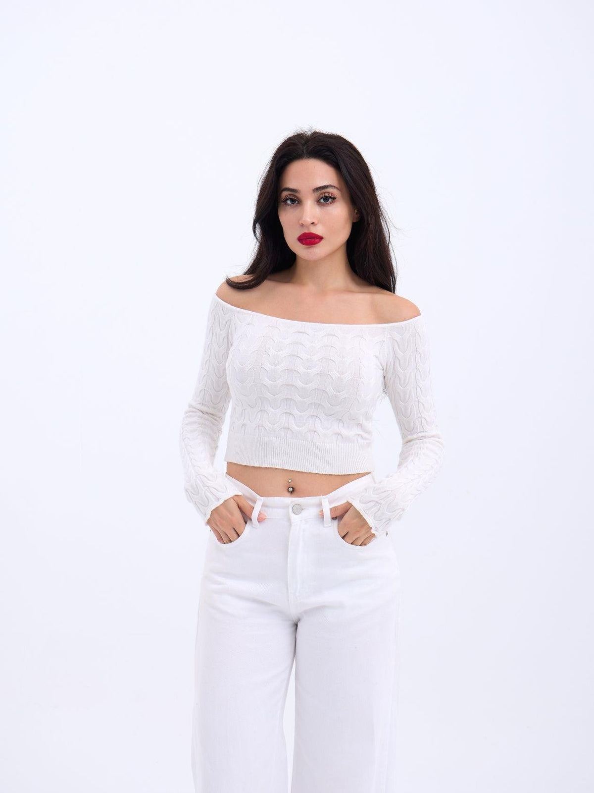 42241 STRICKWAREN FLEDERMAUS-KRAGEN-CROP-ECRU