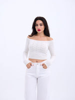 42241 STRICKWAREN FLEDERMAUS-KRAGEN-CROP-ECRU