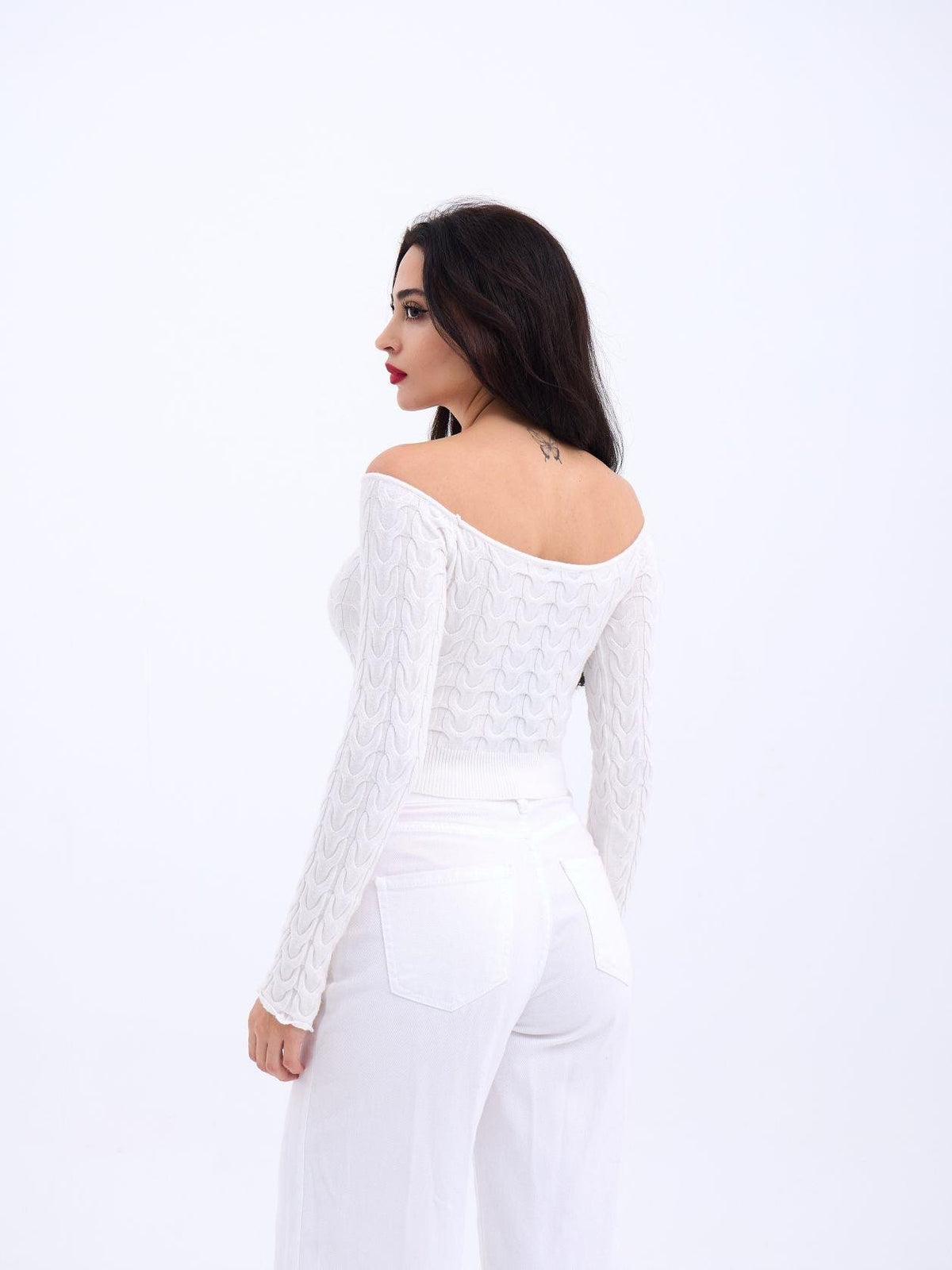 42241 STRICKWAREN FLEDERMAUS-KRAGEN-CROP-ECRU