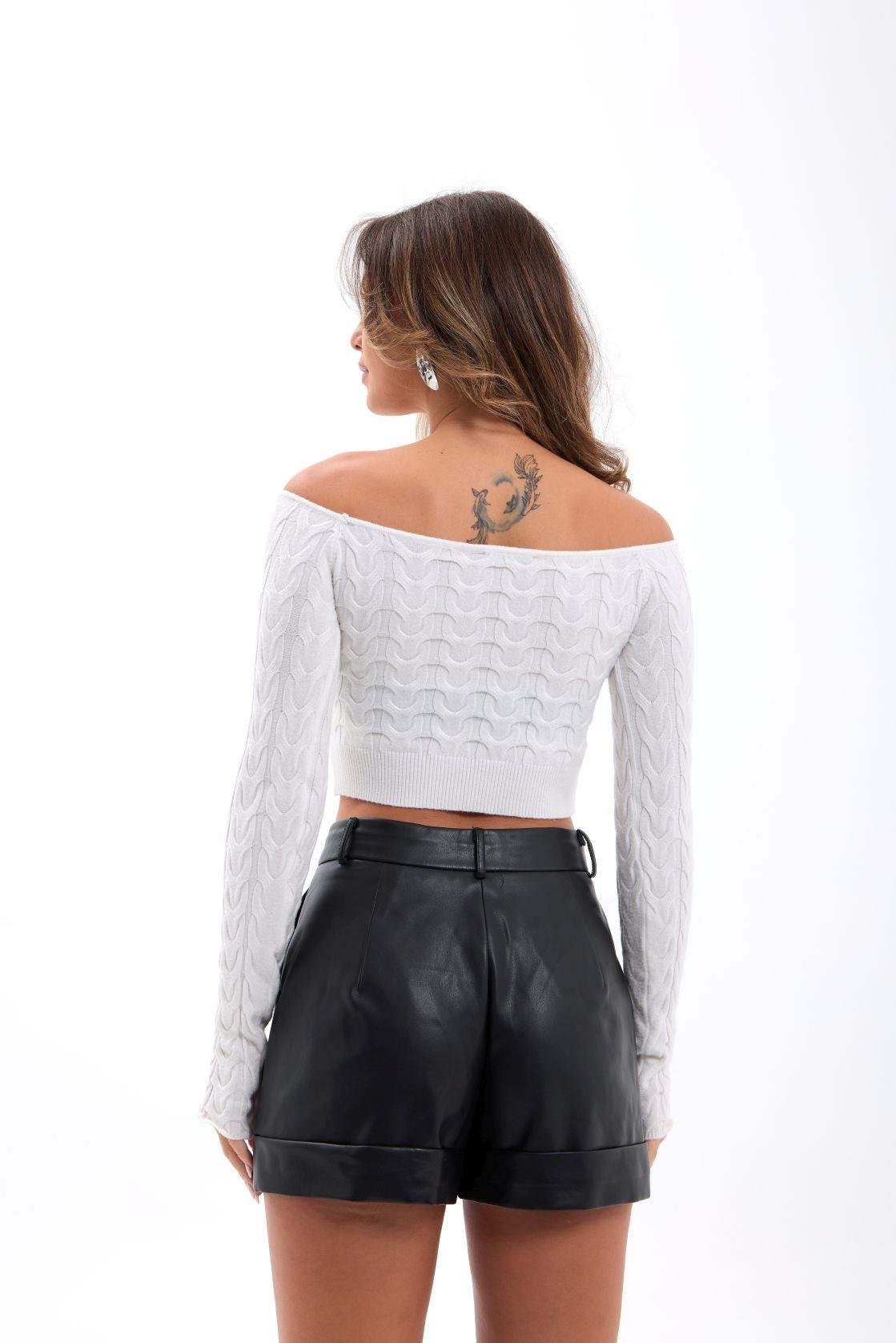 42241 STRICKWAREN FLEDERMAUS-KRAGEN-CROP-ECRU