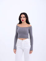 42241 STRICKWAREN FLEDERMAUS-KRAGEN-CROP-GRAU