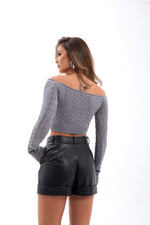 42241 STRICKWAREN FLEDERMAUS-KRAGEN-CROP-GRAU