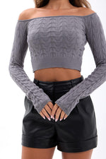 42241 STRICKWAREN FLEDERMAUS-KRAGEN-CROP-GRAU