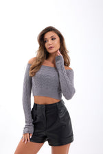 42241 STRICKWAREN FLEDERMAUS-KRAGEN-CROP-GRAU