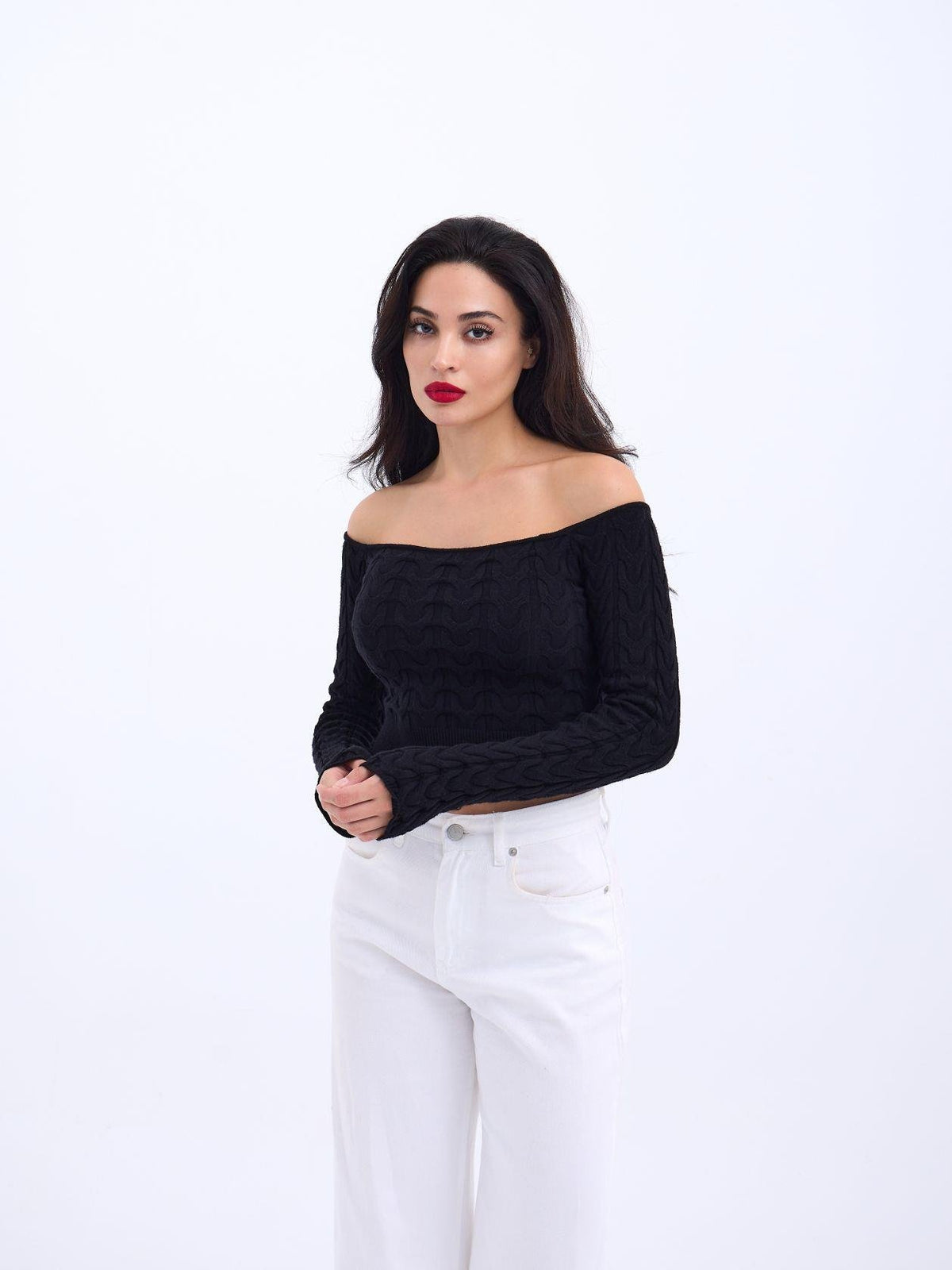 42241 STRICKWAREN BATAT NECK CROP-SCHWARZ