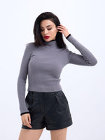 42251 STRICKWAREN FISHBEARER KORDELPULLOVER-GRAU-SCHWARZ