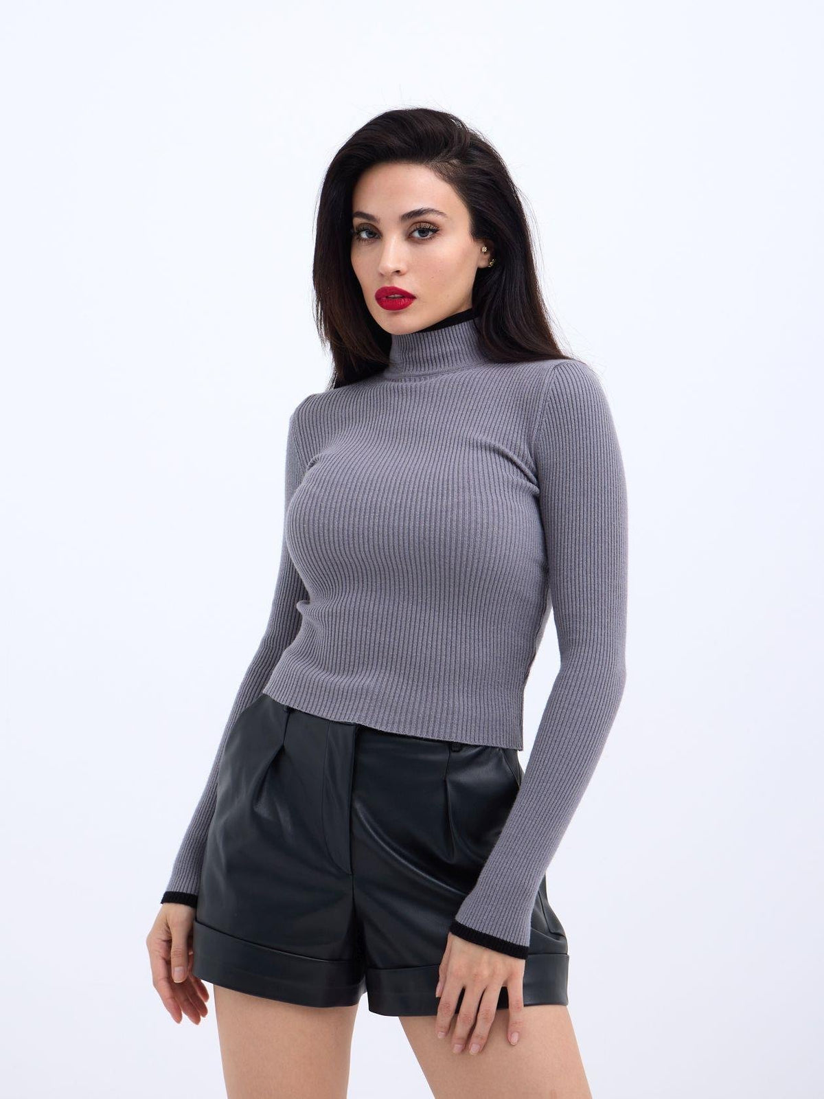 42251 STRICKWAREN FISHBEARER KORDELPULLOVER-GRAU-SCHWARZ
