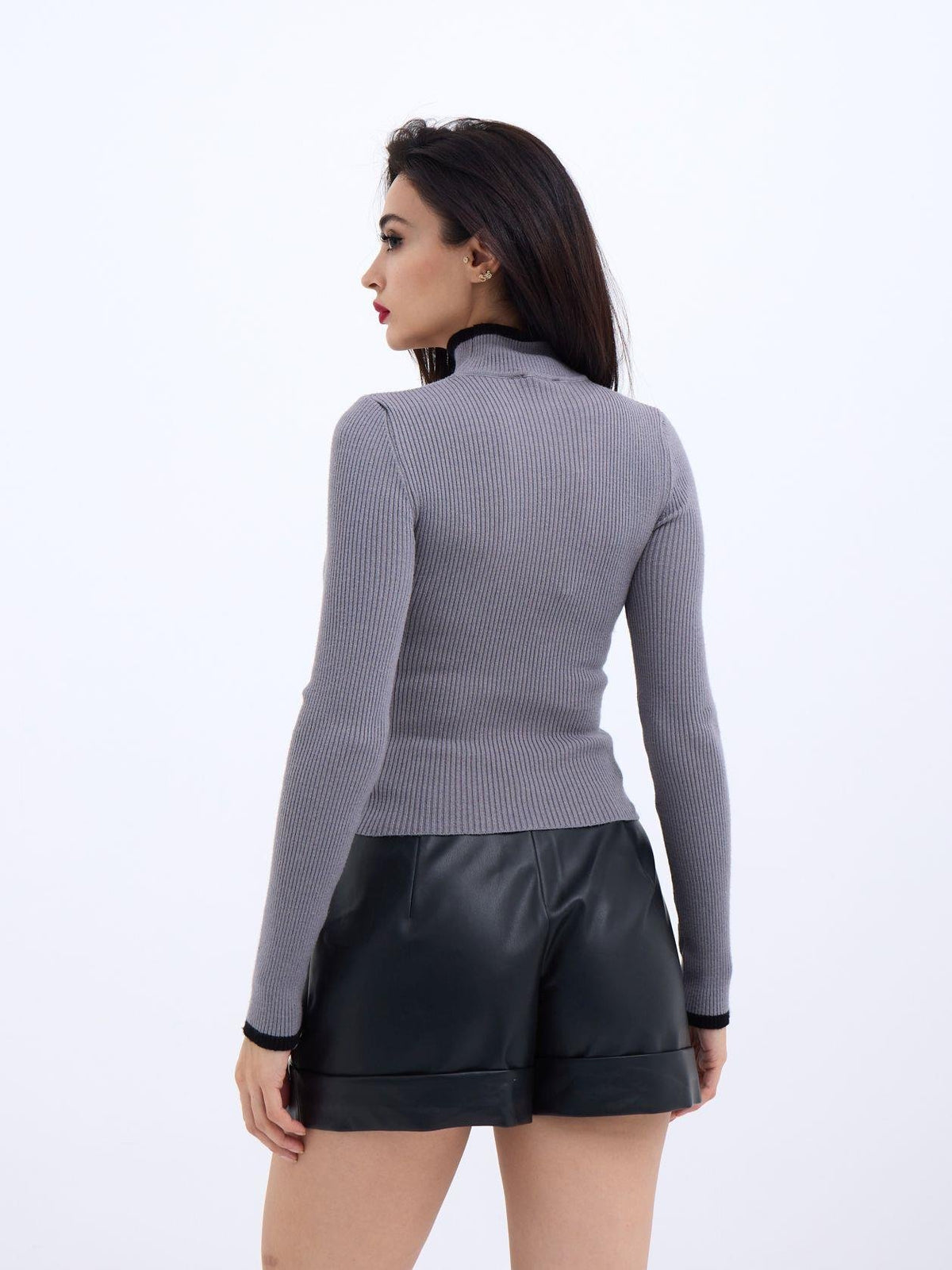 42251 STRICKWAREN FISHBEARER KORDELPULLOVER-GRAU-SCHWARZ