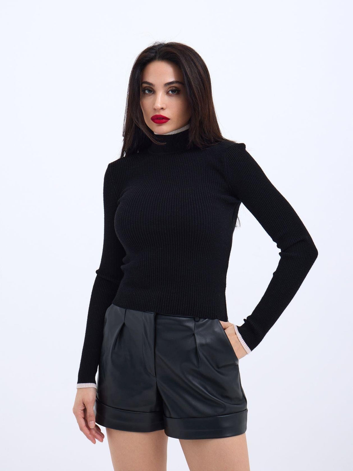 42251 STRICKWAREN FISHBEARER KORDELPULLOVER-SCHWARZ-ECRU