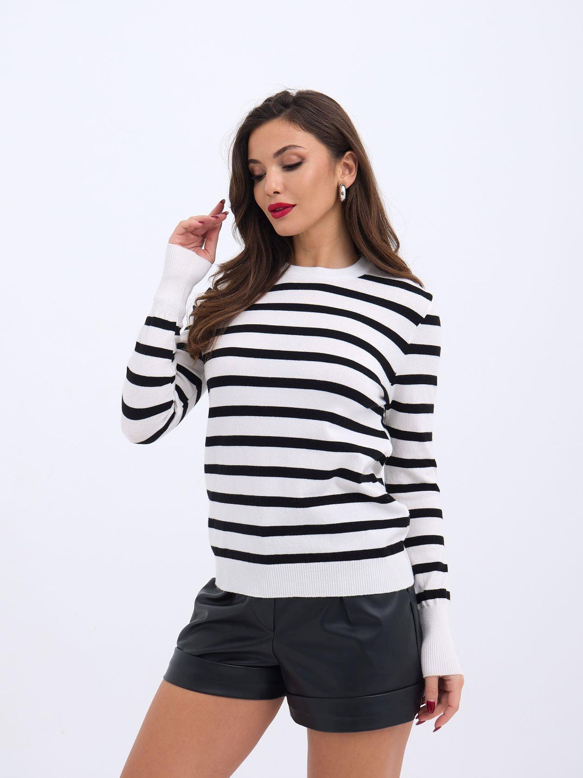 42271 STRICKWAREN GESTREIFTES SALASH-PULLOVER-ECRU-SCHWARZ
