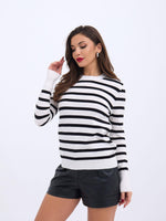 42271 STRICKWAREN GESTREIFTES SALASH-PULLOVER-ECRU-SCHWARZ