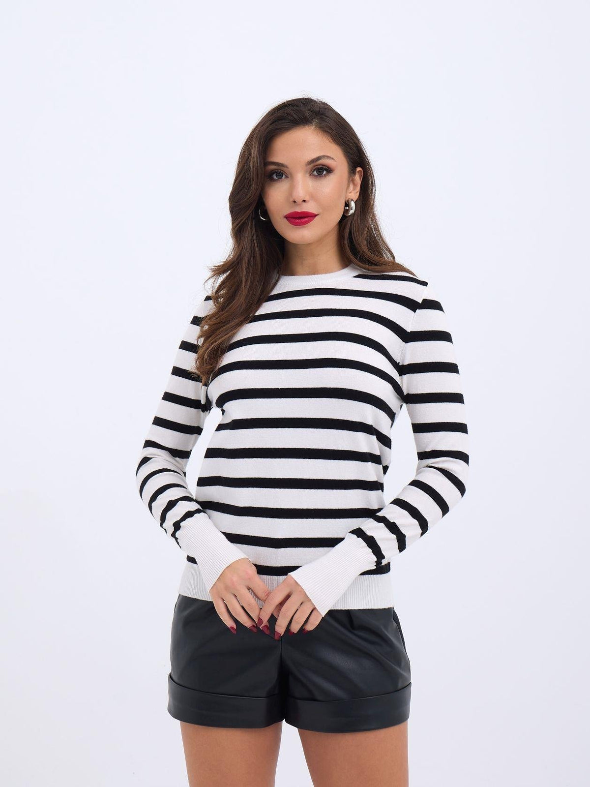 42271 STRICKWAREN GESTREIFTES SALASH-PULLOVER-ECRU-SCHWARZ