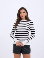 42271 STRICKWAREN GESTREIFTES SALASH-PULLOVER-ECRU-SCHWARZ