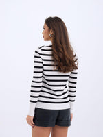42271 STRICKWAREN GESTREIFTES SALASH-PULLOVER-ECRU-SCHWARZ