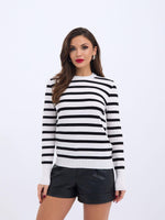 42271 STRICKWAREN GESTREIFTES SALASH-PULLOVER-ECRU-SCHWARZ