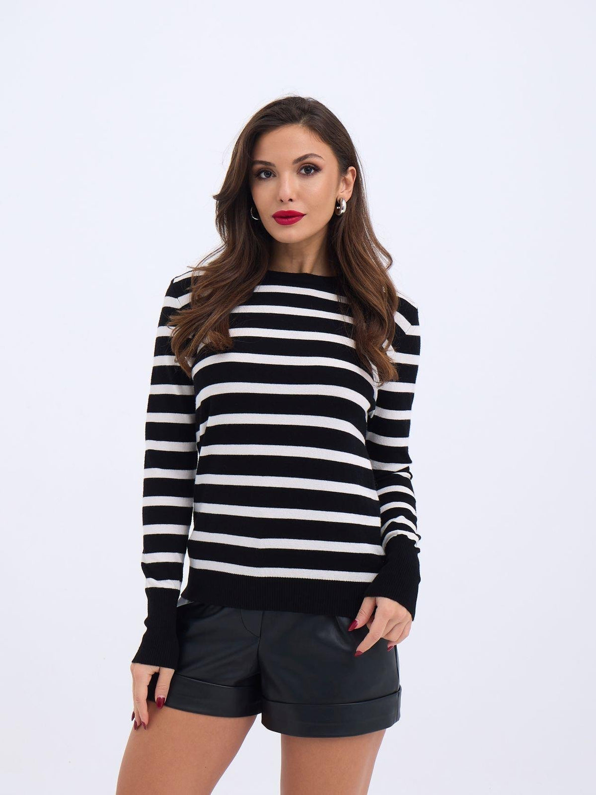 42271 STRICKWAREN GESTREIFTES SLASK-PULLOVER-SCHWARZ-ECRU