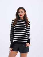 42271 STRICKWAREN GESTREIFTES SLASK-PULLOVER-SCHWARZ-ECRU