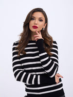 42271 STRICKWAREN GESTREIFTES SLASK-PULLOVER-SCHWARZ-ECRU