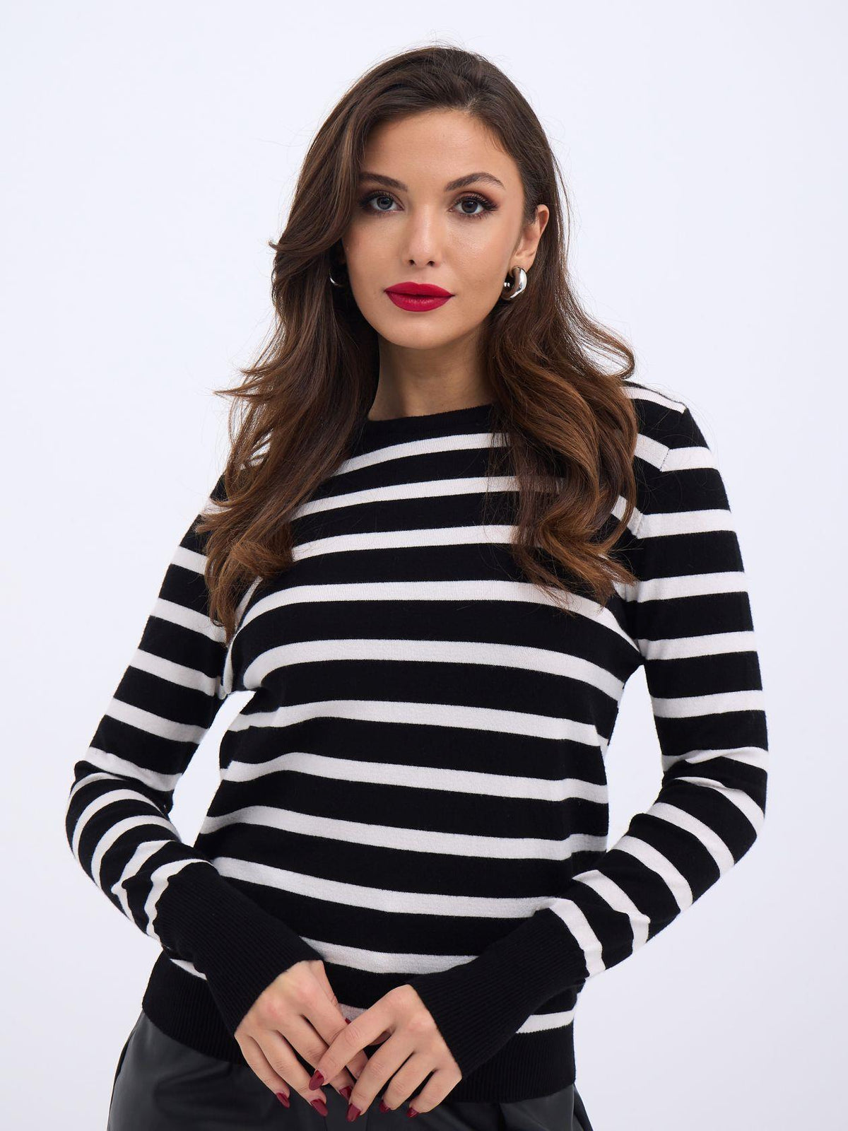 42271 STRICKWAREN GESTREIFTES SLASK-PULLOVER-SCHWARZ-ECRU