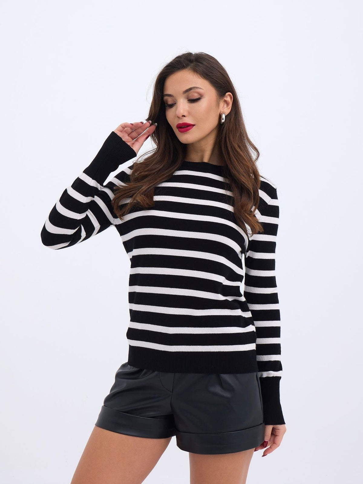 42271 STRICKWAREN GESTREIFTES SLASK-PULLOVER-SCHWARZ-ECRU