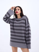 42291 STRICKWAREN GESTREIFTES LOCKERES PULLOVER-GRAU-ANTHRAZIT