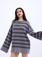 42291 STRICKWAREN GESTREIFTES LOCKERES PULLOVER-GRAU-ANTHRAZIT