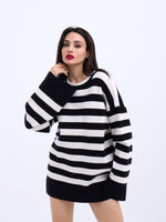 42291 STRICKWAREN GESTREIFTES LOCKERES PULLOVER-SCHWARZ-ECRU