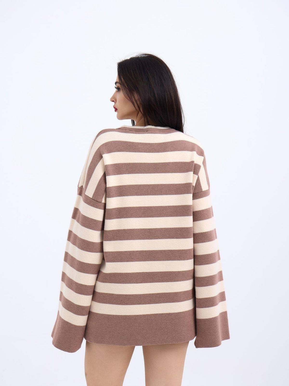 42291 STRICKWAREN GESTREIFTES LOCKERES PULLOVER-NERZ-CREME