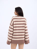 42291 STRICKWAREN GESTREIFTES LOCKERES PULLOVER-NERZ-CREME