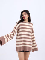 42291 STRICKWAREN GESTREIFTES LOCKERES PULLOVER-NERZ-CREME