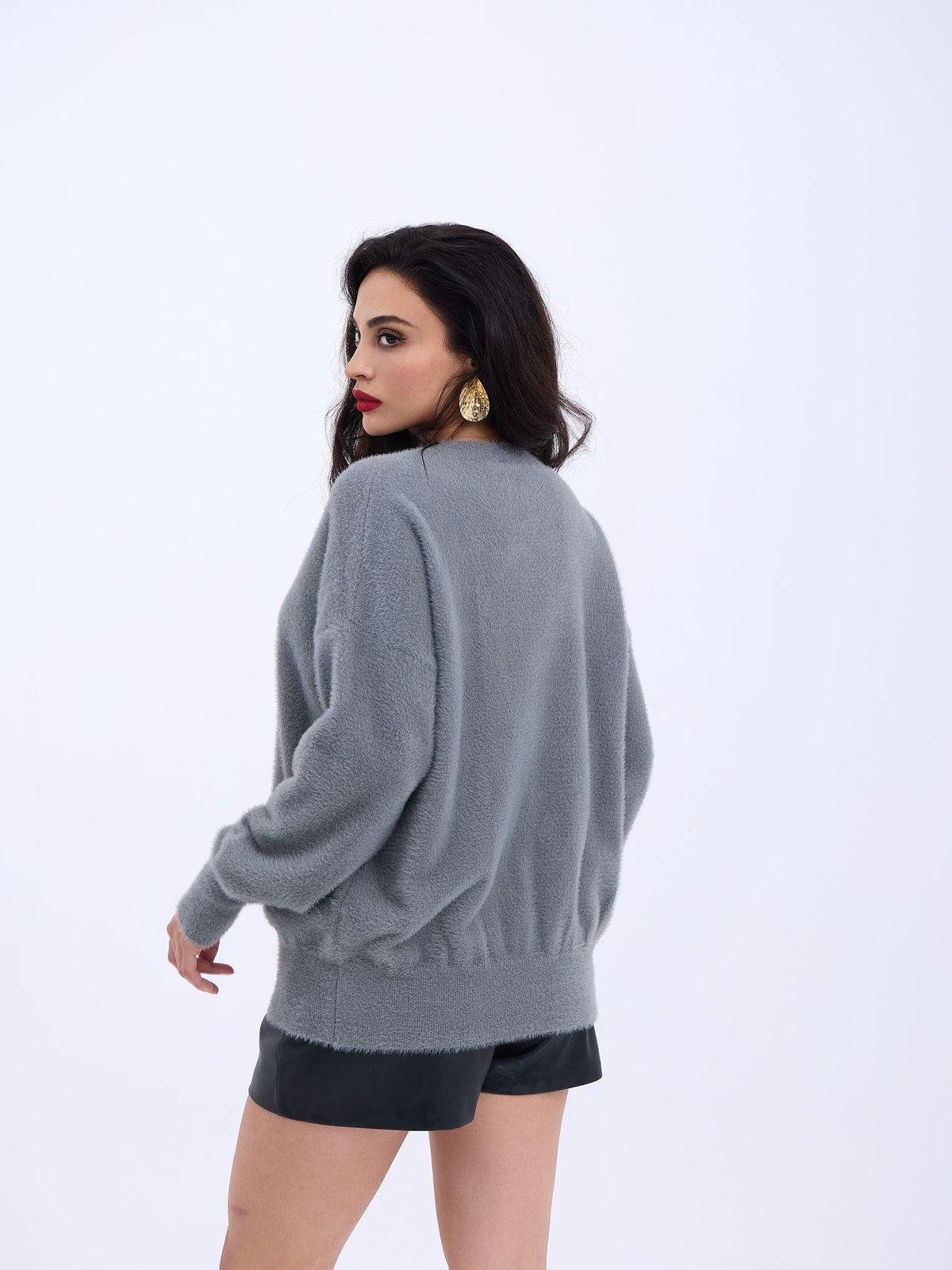 42331 STRICKWAREN RUNDHALSKRAGEN LOCKERER PULLOVER-GRAU