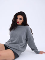 42331 STRICKWAREN RUNDHALSKRAGEN LOCKERER PULLOVER-GRAU