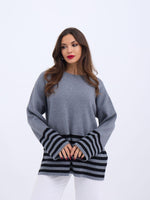 42381 STRICKPULLOVER MIT GESTREIFTEM RAND-ANTHRAZIT-SCHWARZ