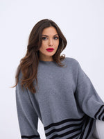 42381 STRICKPULLOVER MIT GESTREIFTEM RAND-ANTHRAZIT-SCHWARZ