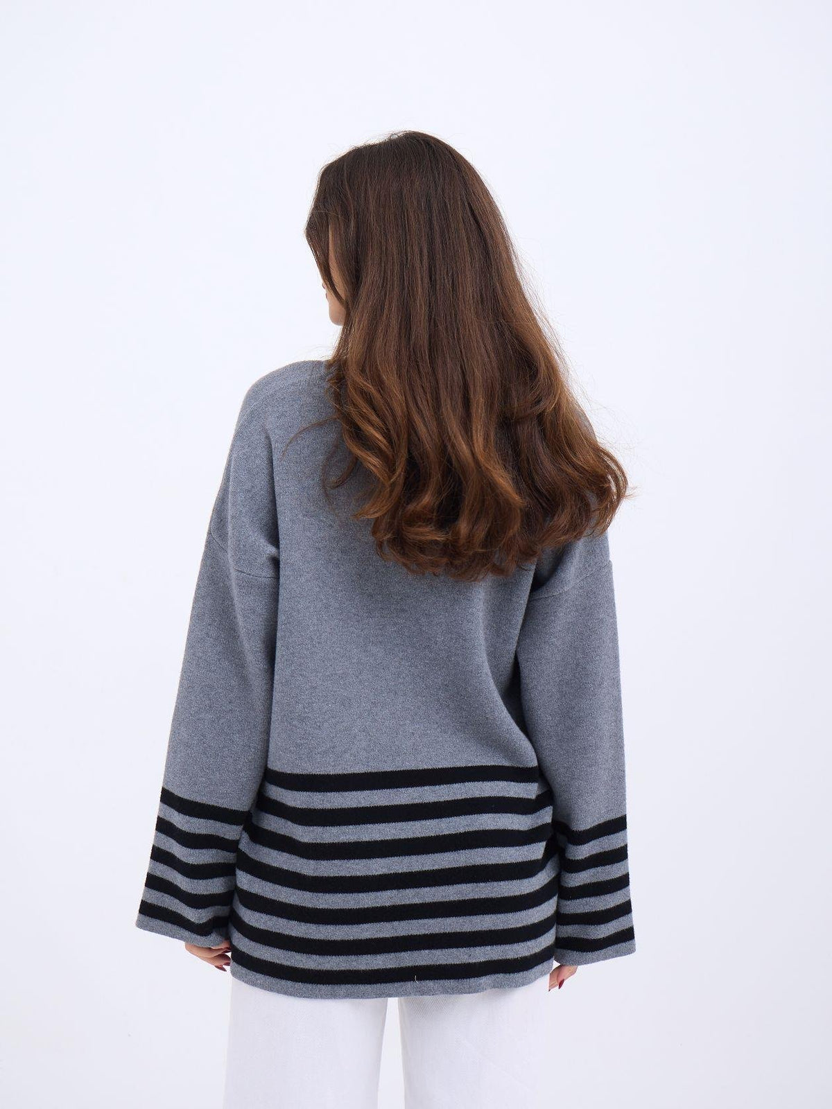 42381 STRICKPULLOVER MIT GESTREIFTEM RAND-ANTHRAZIT-SCHWARZ