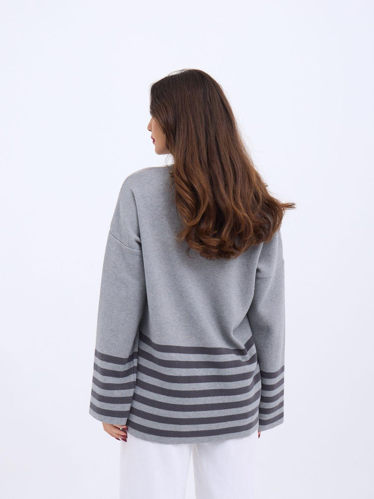 42381 STRICKPULLOVER MIT STREIFEN - GRAU-ANTHRAZIT