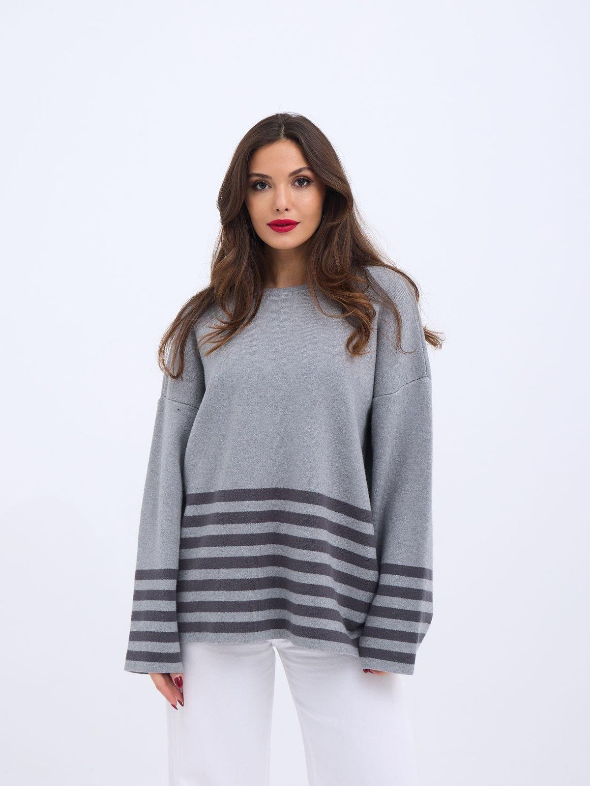 42381 STRICKPULLOVER MIT STREIFEN - GRAU-ANTHRAZIT